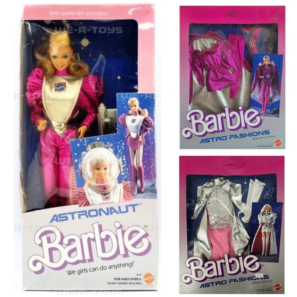 LOT OF 3 Barbie 1985 Astronaut Doll and 2 Separate Outfits